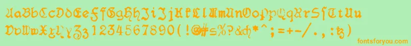 Weitere Informationen zur F25Blacklettertypewriter-Schriftart F25Blacklettertypewriter-Schriftart – Orangefarbene Schriften auf grünem Hintergrund