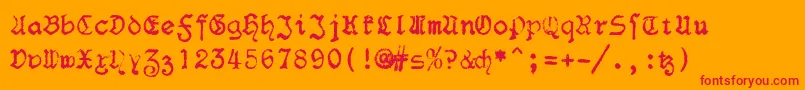 フォントF25Blacklettertypewriter – オレンジの背景に赤い文字