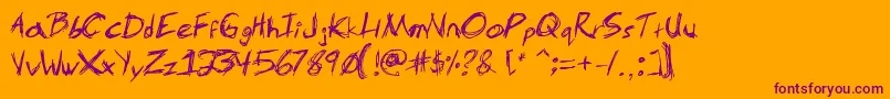 MsScratch-Schriftart – Violette Schriften auf orangefarbenem Hintergrund
