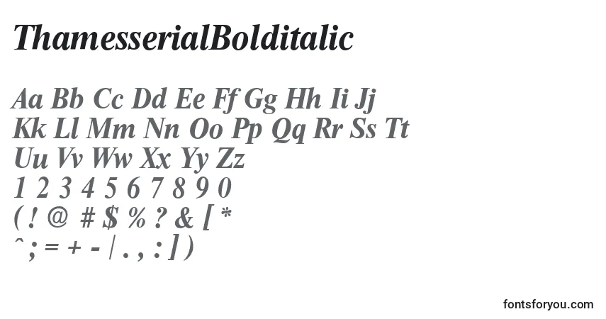 A fonte ThamesserialBolditalic – alfabeto, números, caracteres especiais