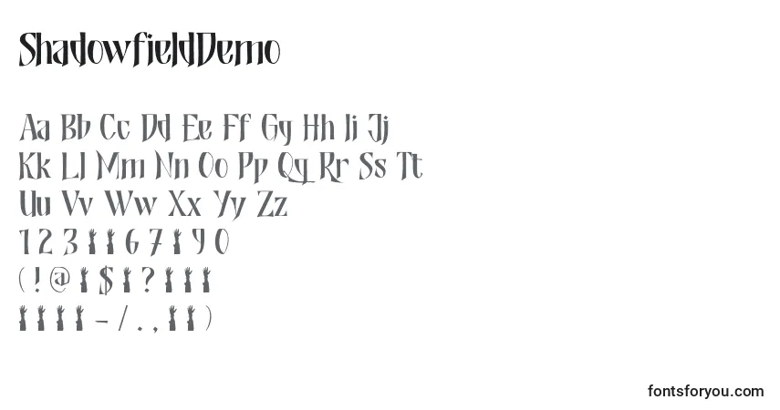 Schriftart ShadowfieldDemo – Alphabet, Zahlen, spezielle Symbole