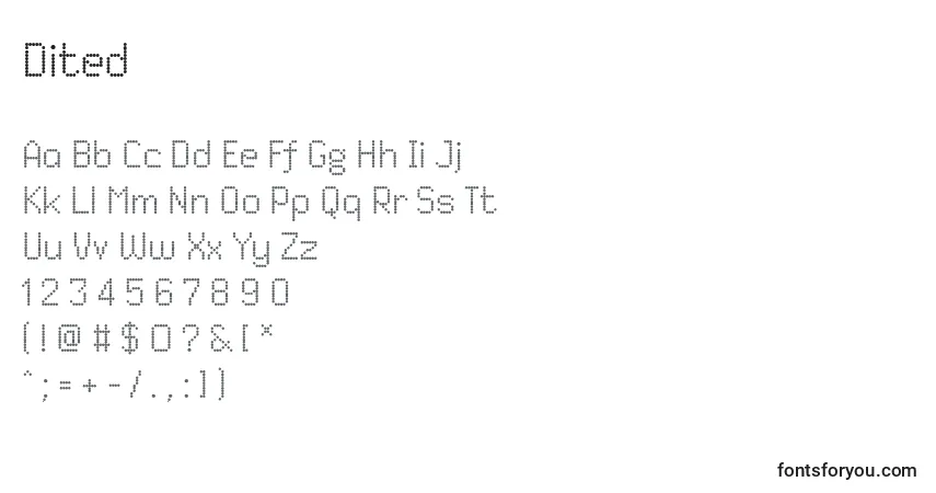 characters of dited font, letter of dited font, alphabet of  dited font