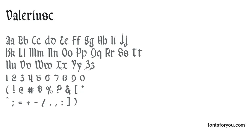 characters of valeriusc font, letter of valeriusc font, alphabet of  valeriusc font