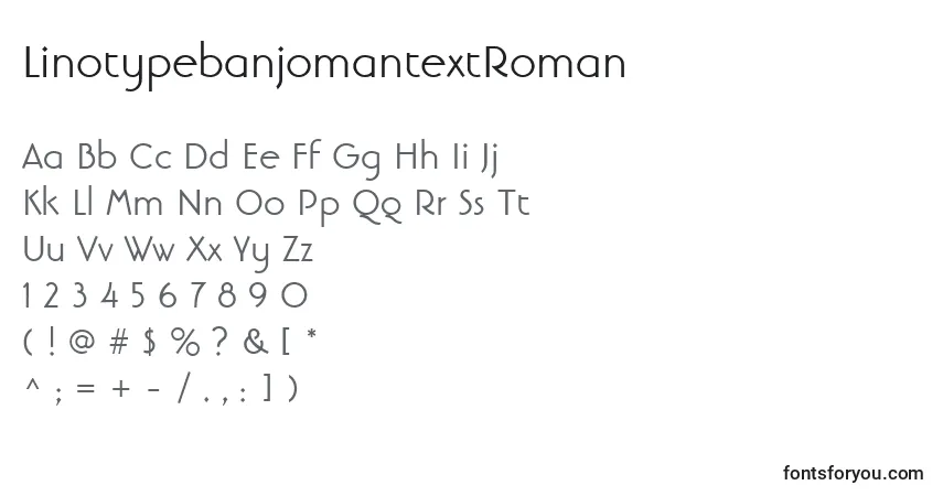 A fonte LinotypebanjomantextRoman – alfabeto, números, caracteres especiais