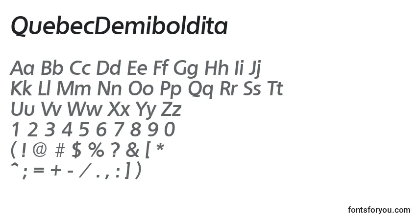 Шрифт QuebecDemiboldita – алфавит, цифры, специальные символы