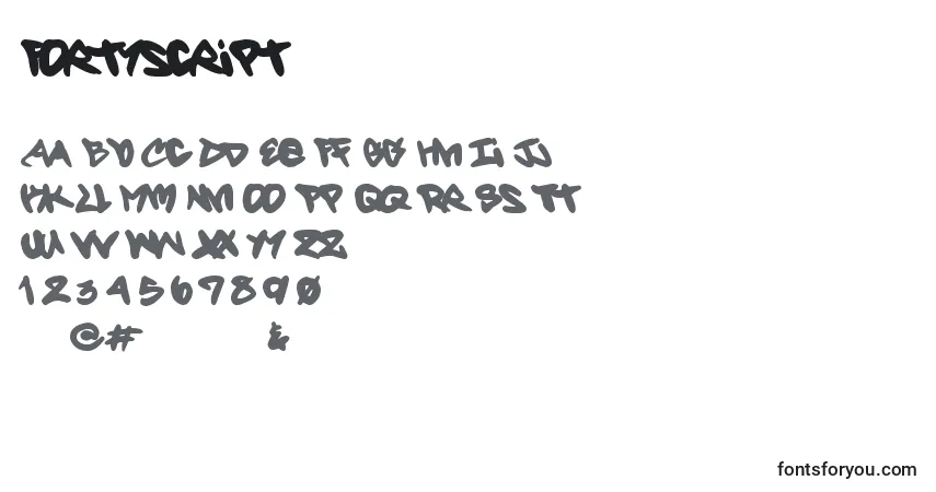 Schriftart Fortyscript – Alphabet, Zahlen, spezielle Symbole