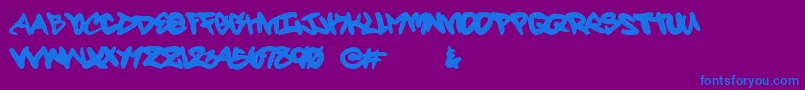フォントFortyscript – 紫色の背景に青い文字