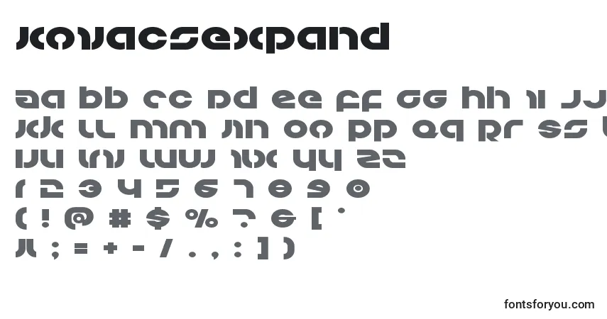 Czcionka Kovacsexpand – alfabet, cyfry, specjalne znaki
