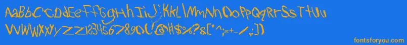 フォントTravb2 – オレンジ色の文字が青い背景にあります。