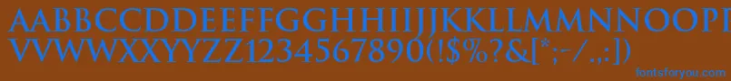 フォントTrajanBold – 茶色の背景に青い文字