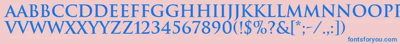 TrajanBold-Schriftart – Blaue Schriften auf rosa Hintergrund