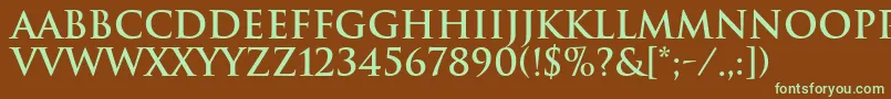 フォントTrajanBold – 緑色の文字が茶色の背景にあります。