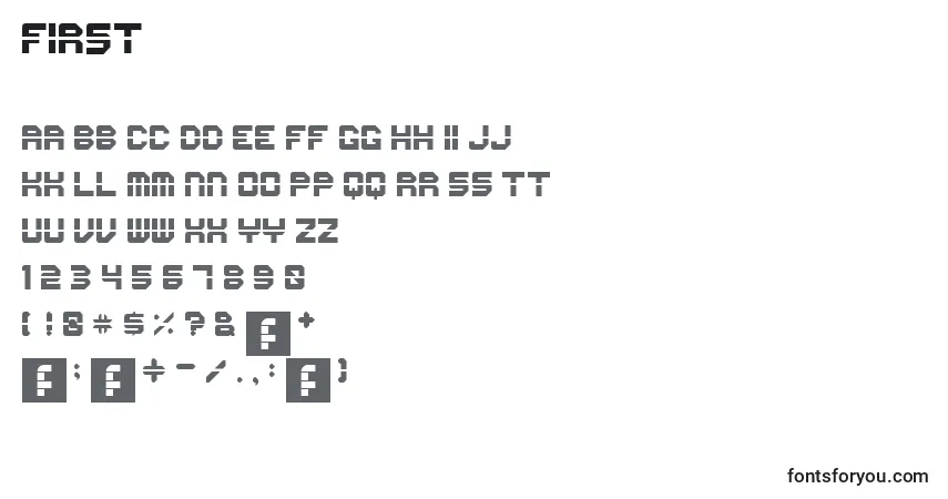 A fonte First – alfabeto, números, caracteres especiais