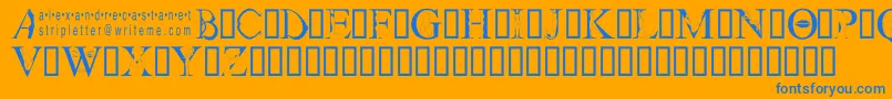 Stripletter1-Schriftart – Blaue Schriften auf orangefarbenem Hintergrund