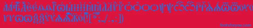 PochaevskCapsIeucs Font – Blue Fonts on Red Background