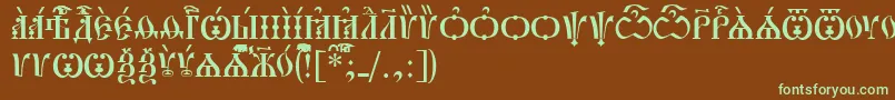 フォントPochaevskCapsIeucs – 緑色の文字が茶色の背景にあります。