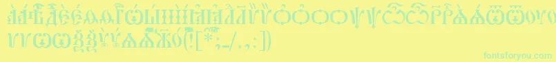 PochaevskCapsIeucs Font – Green Fonts on Yellow Background