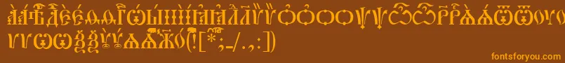 フォントPochaevskCapsIeucs – オレンジ色の文字が茶色の背景にあります。