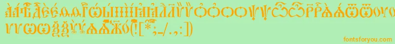 フォントPochaevskCapsIeucs – オレンジの文字が緑の背景にあります。