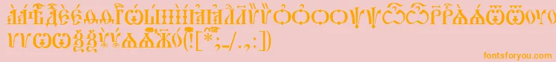 フォントPochaevskCapsIeucs – オレンジの文字がピンクの背景にあります。