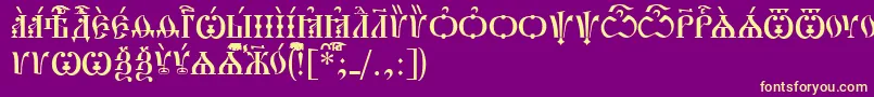 PochaevskCapsIeucs-Schriftart – Gelbe Schriften auf violettem Hintergrund