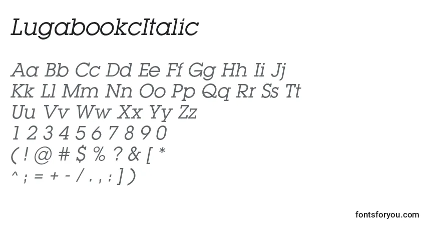 A fonte LugabookcItalic – alfabeto, números, caracteres especiais