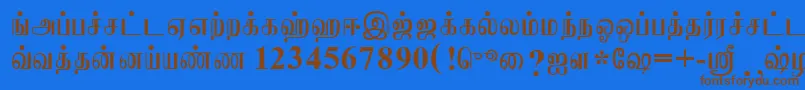 フォントJaffnaNormal – 茶色の文字が青い背景にあります。
