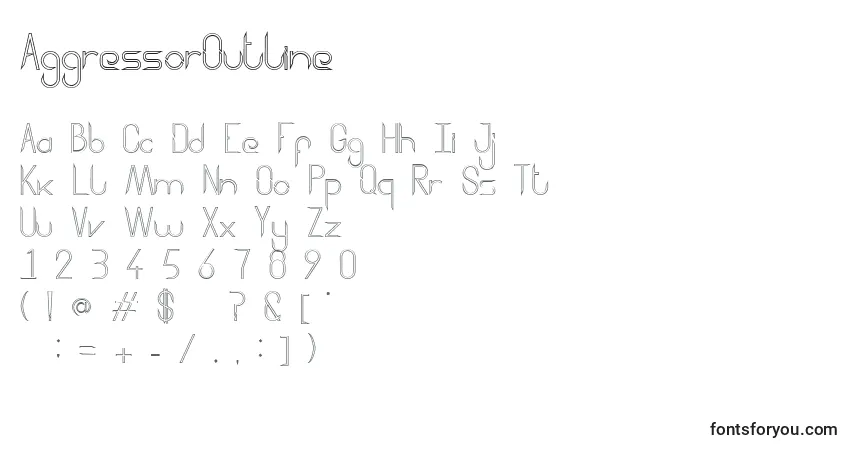 Шрифт AggressorOutline – алфавит, цифры, специальные символы