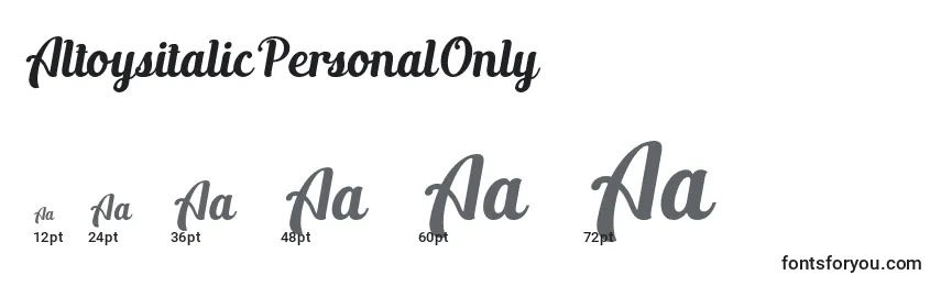AltoysitalicPersonalOnly Font Sizes