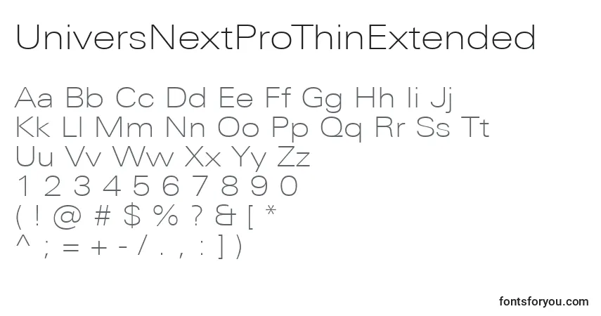 UniversNextProThinExtended-fontti – aakkoset, numerot, erikoismerkit