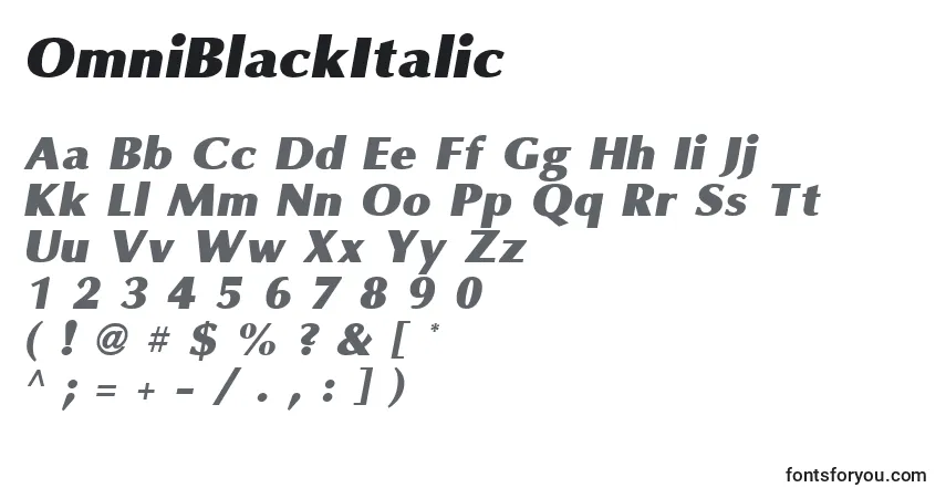 OmniBlackItalic-fontti – aakkoset, numerot, erikoismerkit