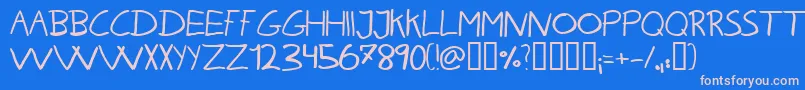 フォントKarenHelenesHaandskrift – ピンクの文字、青い背景
