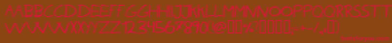 フォントKarenHelenesHaandskrift – 赤い文字が茶色の背景にあります。