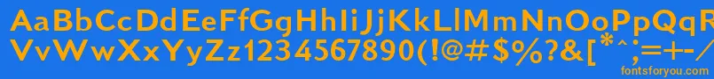 フォントKudrashovSansserifPlain – オレンジ色の文字が青い背景にあります。