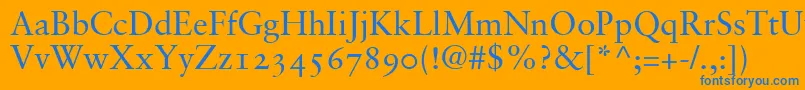 SabonRomanOldstyleFigures-Schriftart – Blaue Schriften auf orangefarbenem Hintergrund