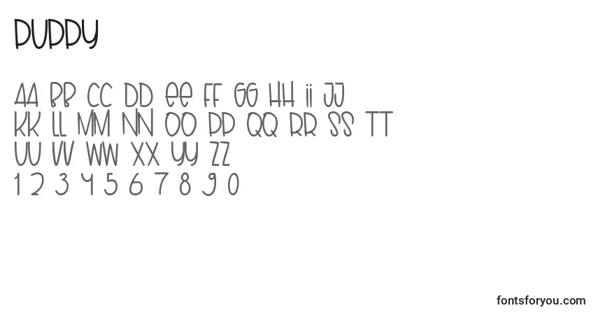 Czcionka Puppy – alfabet, cyfry, specjalne znaki