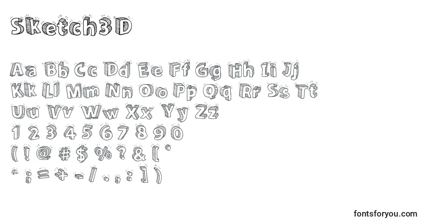 Czcionka Sketch3D – alfabet, cyfry, specjalne znaki