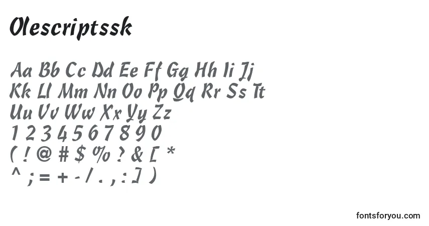 Schriftart Olescriptssk – Alphabet, Zahlen, spezielle Symbole