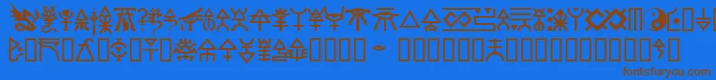 フォントEldar – 茶色の文字が青い背景にあります。