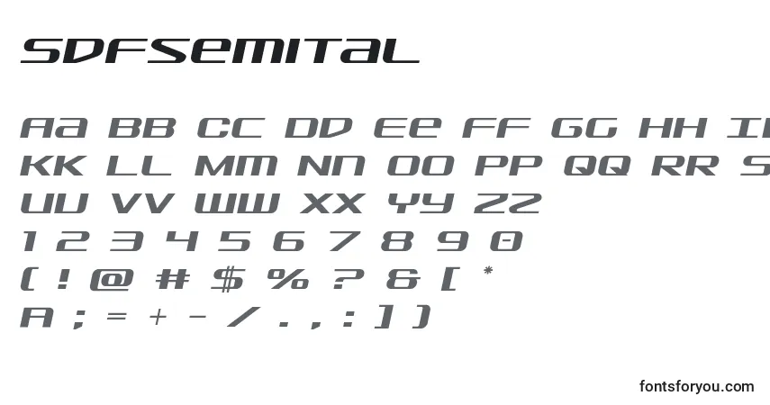 Czcionka Sdfsemital – alfabet, cyfry, specjalne znaki