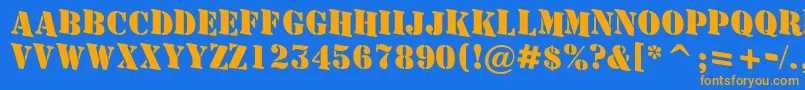 フォントAStamperdnBold – オレンジ色の文字が青い背景にあります。