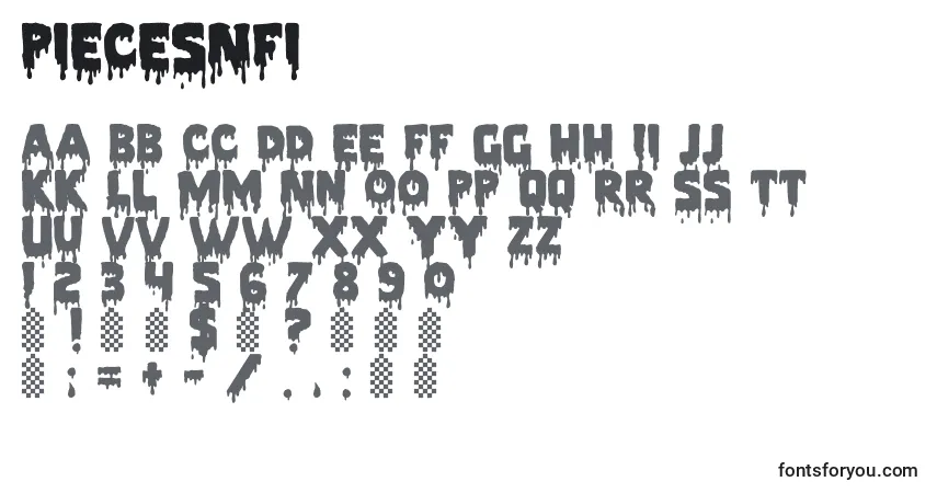 Czcionka PiecesNfi – alfabet, cyfry, specjalne znaki