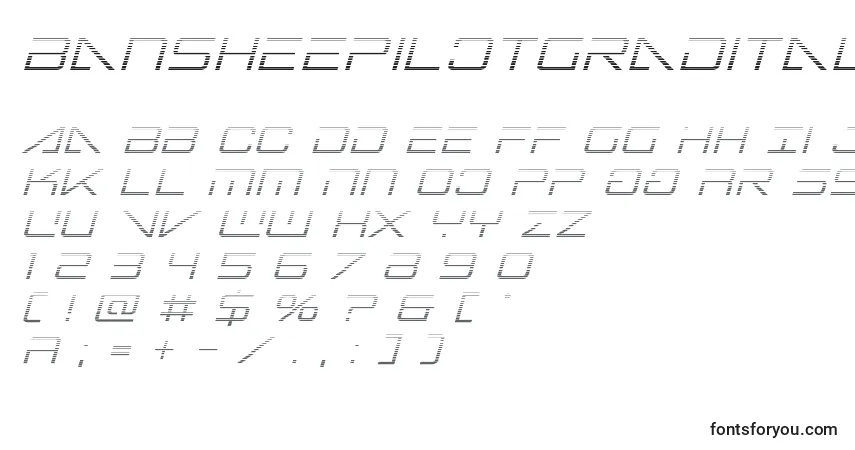 Czcionka Bansheepilotgradital – alfabet, cyfry, specjalne znaki