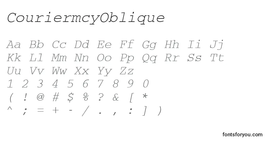 A fonte CouriermcyOblique – alfabeto, números, caracteres especiais
