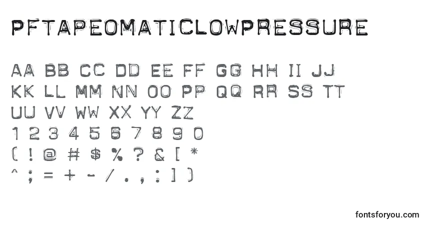 A fonte PftapeomaticLowPressure – alfabeto, números, caracteres especiais