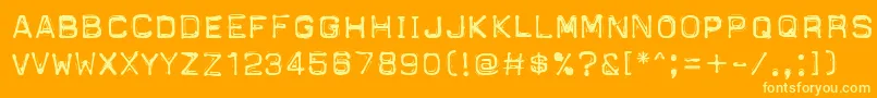PftapeomaticLowPressure-Schriftart – Gelbe Schriften auf orangefarbenem Hintergrund
