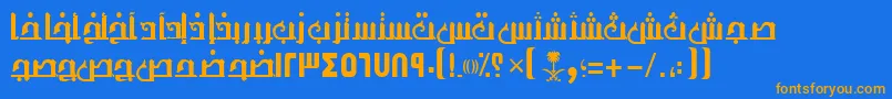 フォントAymThghr1SUNormal. – オレンジ色の文字が青い背景にあります。