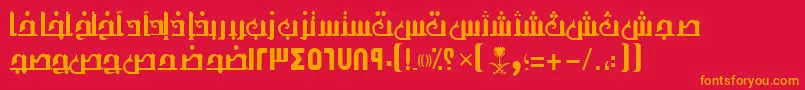 フォントAymThghr1SUNormal. – 赤い背景にオレンジの文字