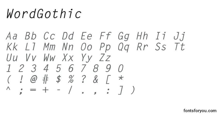 Fuente WordGothic - alfabeto, números, caracteres especiales