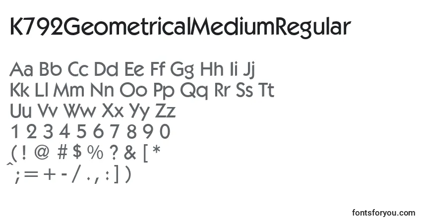 Czcionka K792GeometricalMediumRegular – alfabet, cyfry, specjalne znaki